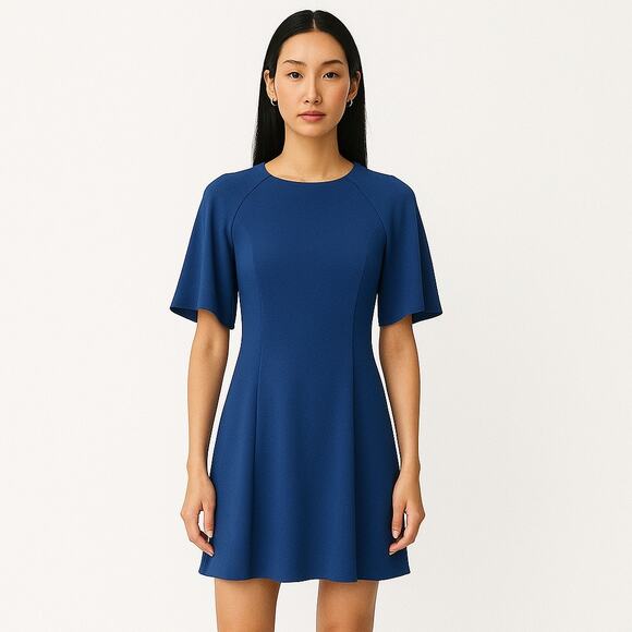 Zara Women's Blue Short Sleeve Square Neck Flared Mini A Line Dress Size S - Picture 1 of 5